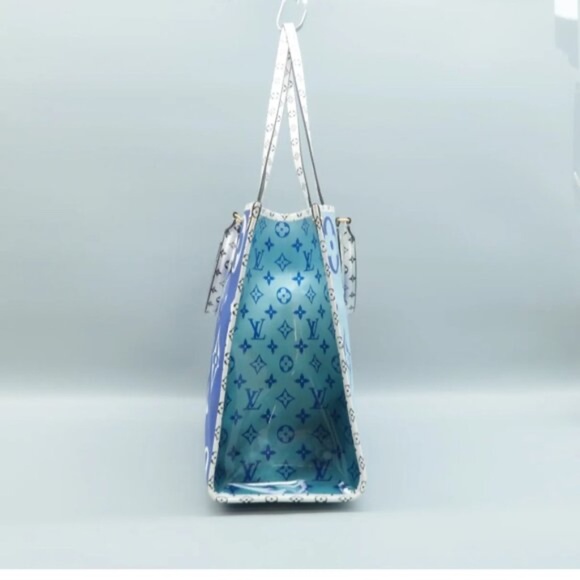 100% Authentic Louis Vuitton Onthego Blue Monogram Canvas Satchel - Picture 3 of 12